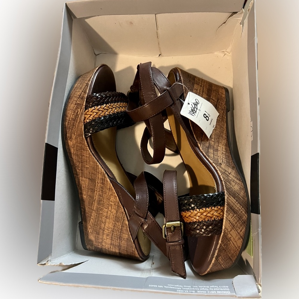 Mossimo Shoes Platform Wedges Wood-tone Sole 70s Style Size 8.5 Boho 2013 - Picture 9 of 16